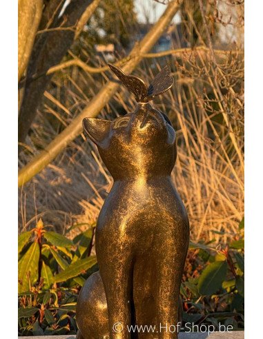 Kat met vlinder - bronzen beeld (AN1905BR-BI)