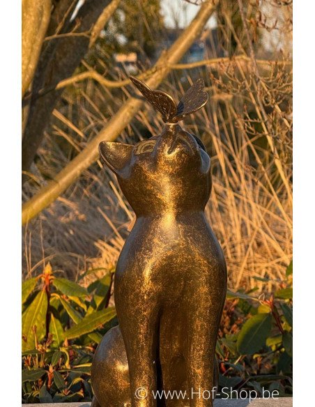 Chat avec papillon - statue en bronze (AN1905BR-BI)