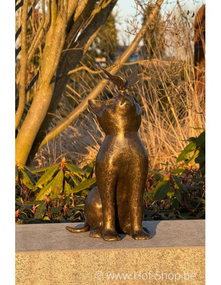 Kat met vlinder - bronzen beeld (AN1905BR-BI)