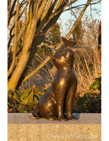 Kat met vlinder - bronzen beeld (AN1905BR-BI)
