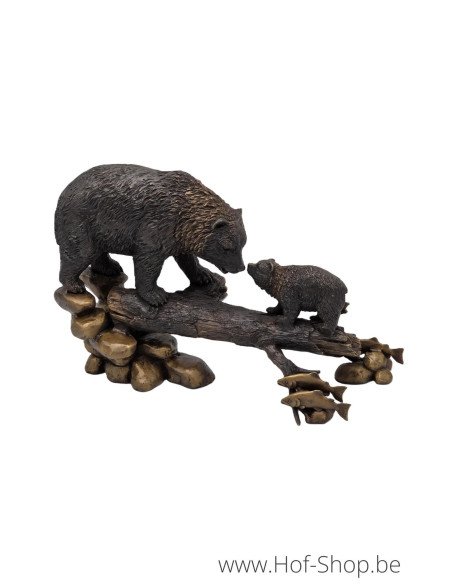 Famille d'ours sur un tronc d'arbre - statue en bronze (BS0940B)