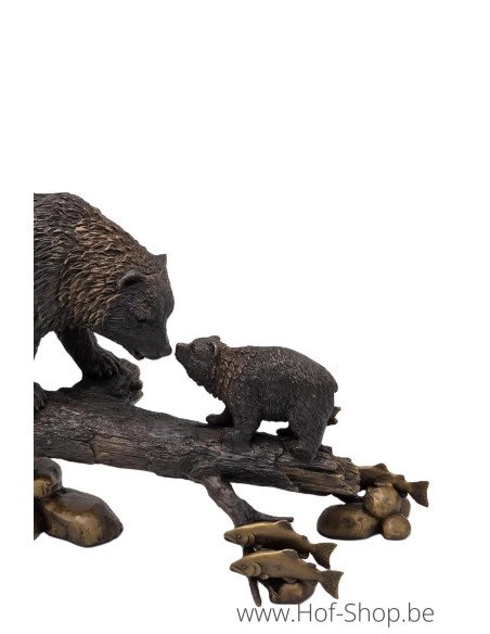 Famille d'ours sur un tronc d'arbre - statue en bronze (BS0940B)