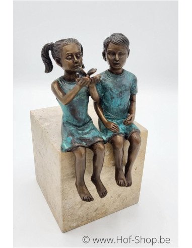 Deux enfants avec un papillon - statue en bronze (BS1493B)
