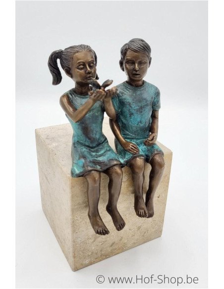 Deux enfants avec un papillon - statue en bronze (BS1493B)