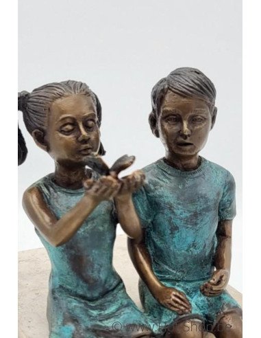 Deux enfants avec un papillon - statue en bronze (BS1493B)