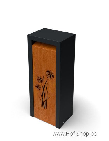 Boîte aux lettres Libus à motif Allium - Geroba noire avec acier Corten