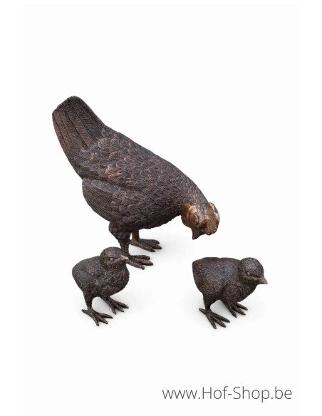 Poule avec ses poussins - statue en bronze (BS1126B)