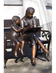 2 sœurs dessinant sur un banc - statue en bronze (B1508)