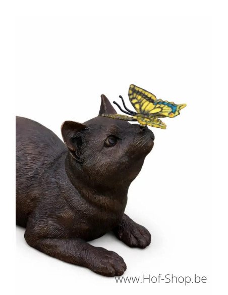 Kat met vlinder - bronzen beeld (BS1192B)