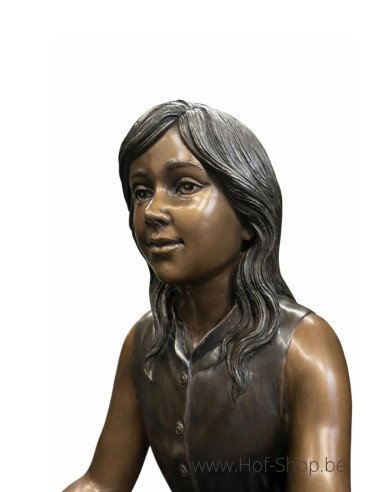 2 enfants jouant aux échecs - statue en bronze (B1437)