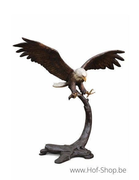 Aigle sur arbre - statue en bronze (B91359)