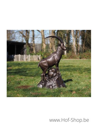 Chèvre de montagne à côté d'un rocher - statue en bronze (B1524)