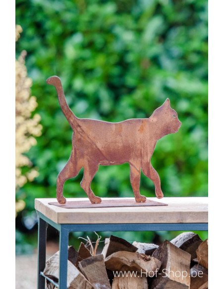 Lopende kat - metalen figuur in ecoroest (MD14049)