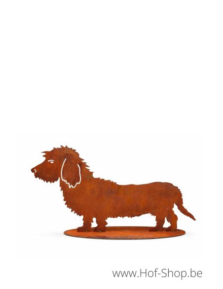 Langharige Teckel - metalen figuur in ecoroest (MD14158)