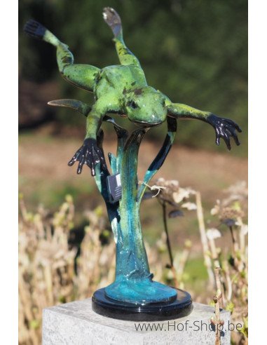 Springende kikker (naar beneden) - bronzen beeld (B50538)