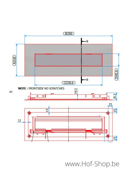 Integra 300 mm - Clapet de la boîte aux lettres pour affleurant aluminium