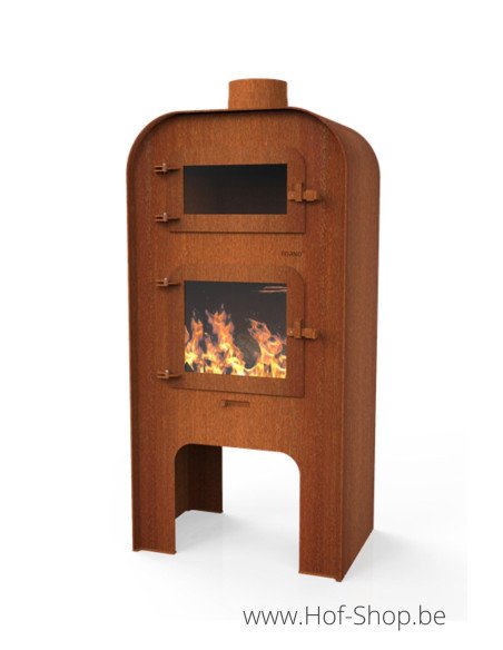 GAP Large avec porte et four à pizza - Cheminée en acier corten