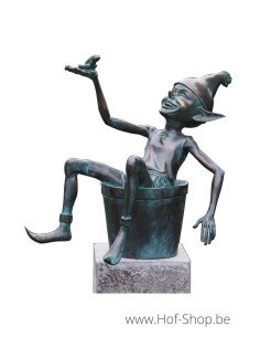 Pixie op emmer - bronzen beeld