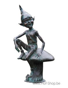 Pixie op paddenstoel - bronzen beeld