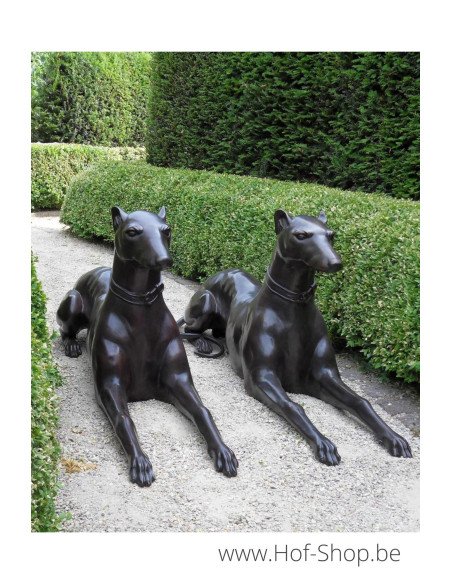 Paire de chiens couchés - statue en bronze (B538)