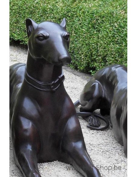 Paire de chiens couchés - statue en bronze (B538)
