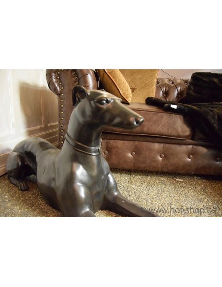 Paire de chiens couchés - statue en bronze (B538)