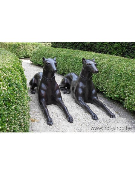 Paire de chiens couchés - statue en bronze (B538)