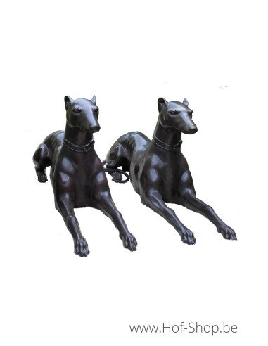Paire de chiens couchés - statue en bronze (B538)