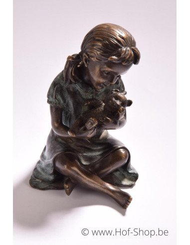Fille avec ours en peluche - statue en bronze (AN0804BRW-V)