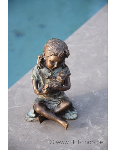 Fille avec ours en peluche - statue en bronze (AN0804BRW-V)