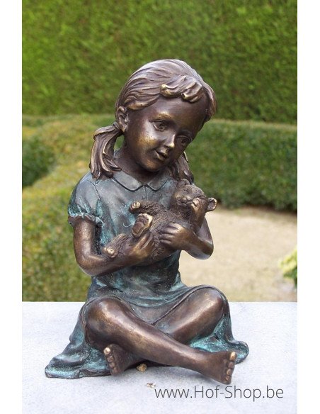 Fille avec ours en peluche - statue en bronze (AN0804BRW-V)