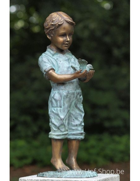 Jongen met vogel - bronzen beeld (AN1053BRW-V)