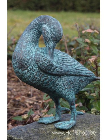 Eend reinigt haar vleugel - bronzen beeld (AN0468BR-V)