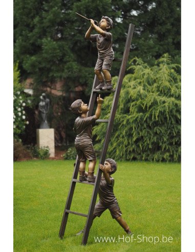 Drie kinderen op ladder - bronzen beeld (B1133-F)