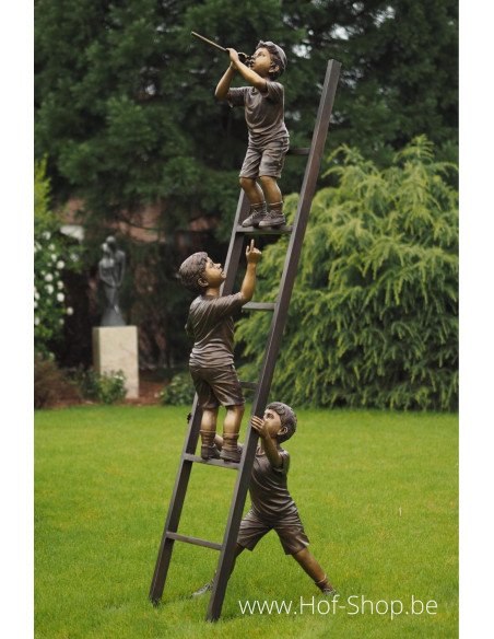 Drie kinderen op ladder - bronzen beeld (B1133-F)