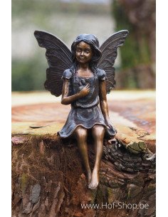 Zittende fee met bloem - bronzen beeld (AN1253BR-B)