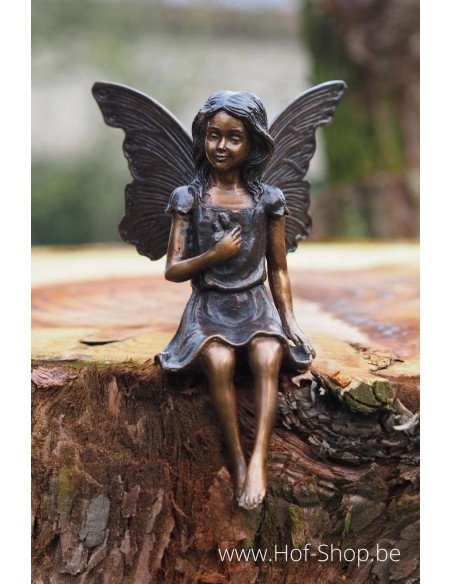 Fée assise avec fleur - Sculpture en bronze (AN1253BR-B)