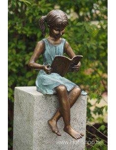 Meisje met boek - bronzen beeld (AN1571BRW-V)